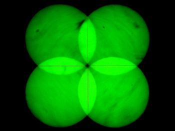 The four solar discs as generated by the GSP3 Roelofs prism (image taken with a Leica TCRP1201).