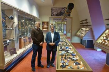 Peter Louwman (right) and I surrounded by the Louwman Collection of Historic Telescopes.