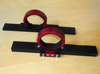 The finished GTT60 mounting rings, the one in front can be adjusted in RA and DEC direction.