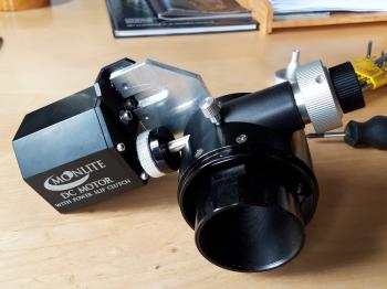 The MoonLite motor mounted to the Lunt LS80THA focuser.