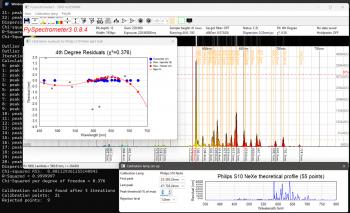 PySPectrometer3 with the two calibration windows opened, capturing data from a 12bit ZWO ASI290MM.