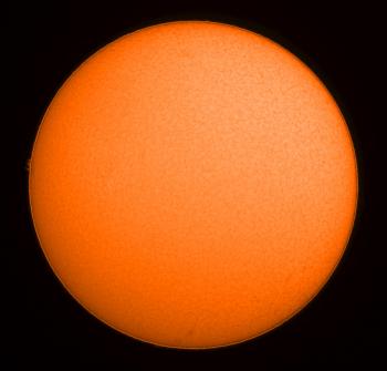 The sun imaged on 9 June 2018 using the Lunt. At nine o'clock a small protuberance can be seen.