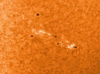 Detail of the sun as imaged on 27 April around 08:34 UTC in H-alpha.