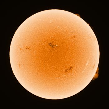 The Sun as imaged on 17 July 2022 @ 08:49 UTC with the Lunt @ f/14 and QHY163 mono.